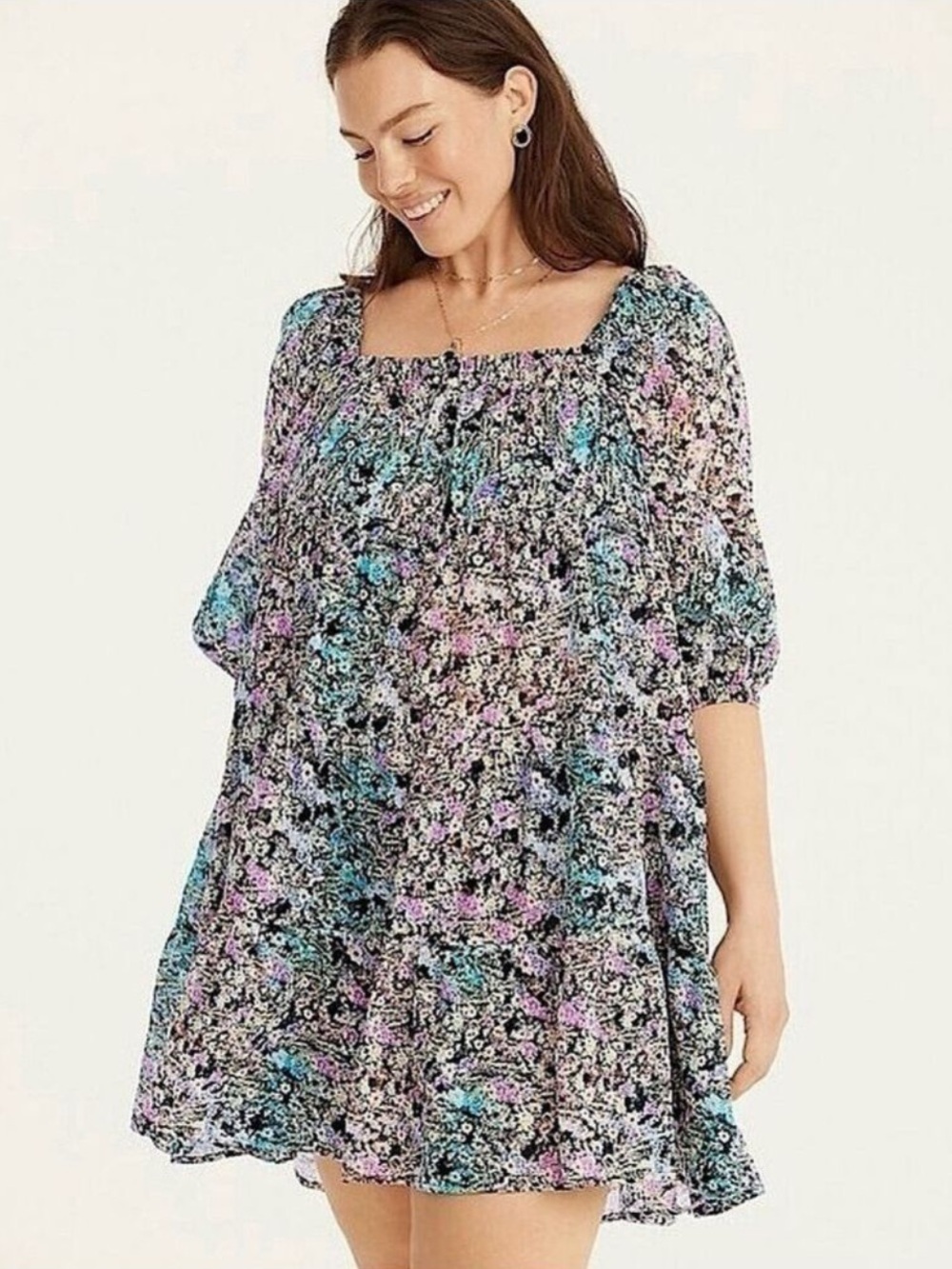 Jcrew Floral Puff Sleeve Swim Coverup Dress